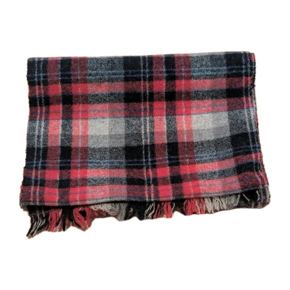 Vintage Pendleton Scarf 100% Virgin Wool Mens Red Black Plaid Checker USA - Picture 2 of 8